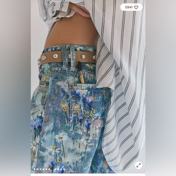 Free People We The Free Tennessee Low-Rise Illusions Jeans. NWT. Floral canvas - Picture 6 of 10